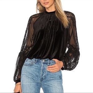 Free People Velvet & Lace Sleeve Dream Team Top